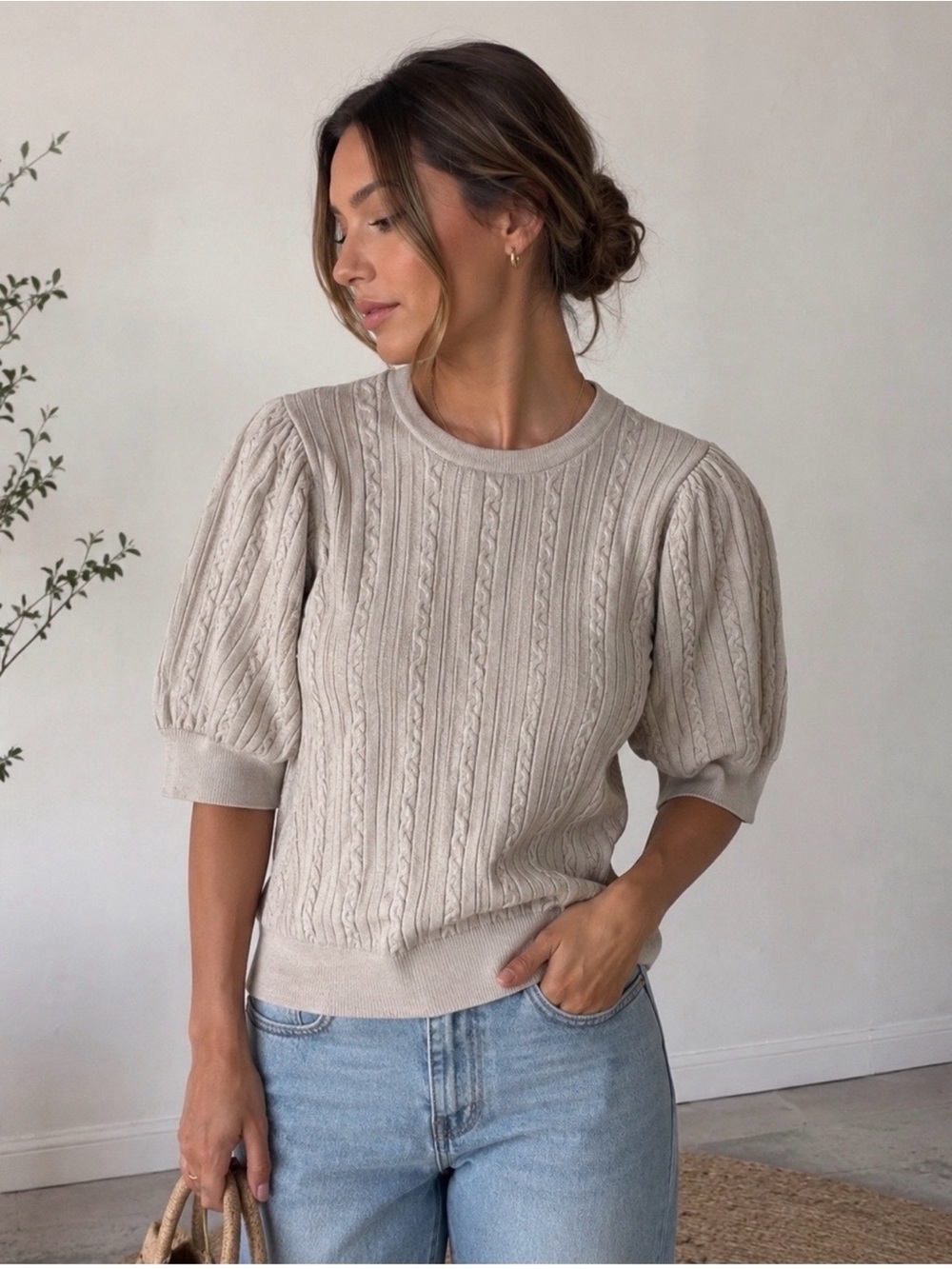 Tahari cream cable knit